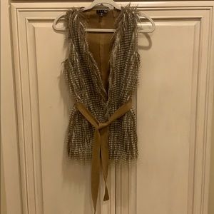 TCEC tan/cream combo faux fur vest